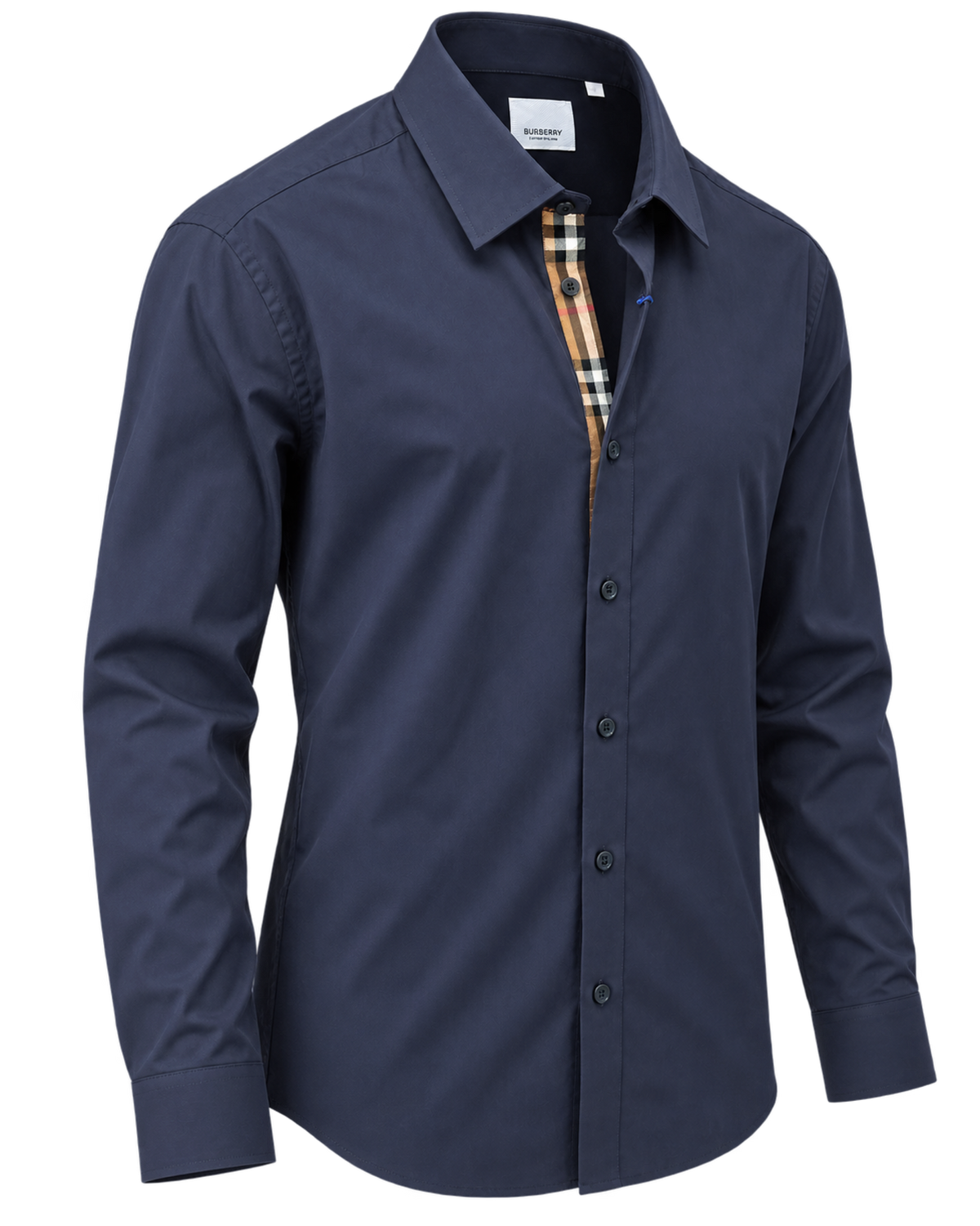 Burberry Solid Shirt In Navy