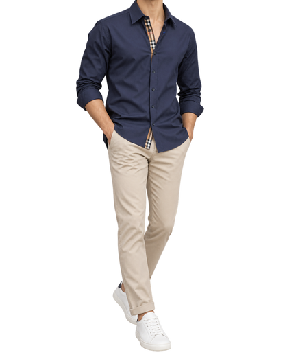 Burberry Solid Shirt In Navy