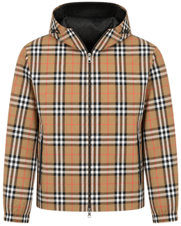 Burberry 'Stanford' Zip-Up Check Reversible Hooded Jacket Black & Check