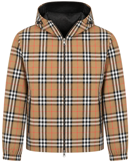 Burberry 'Stanford' Zip-Up Check Reversible Hooded Jacket Black & Check