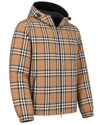 Burberry 'Stanford' Zip-Up Check Reversible Hooded Jacket Black & Check