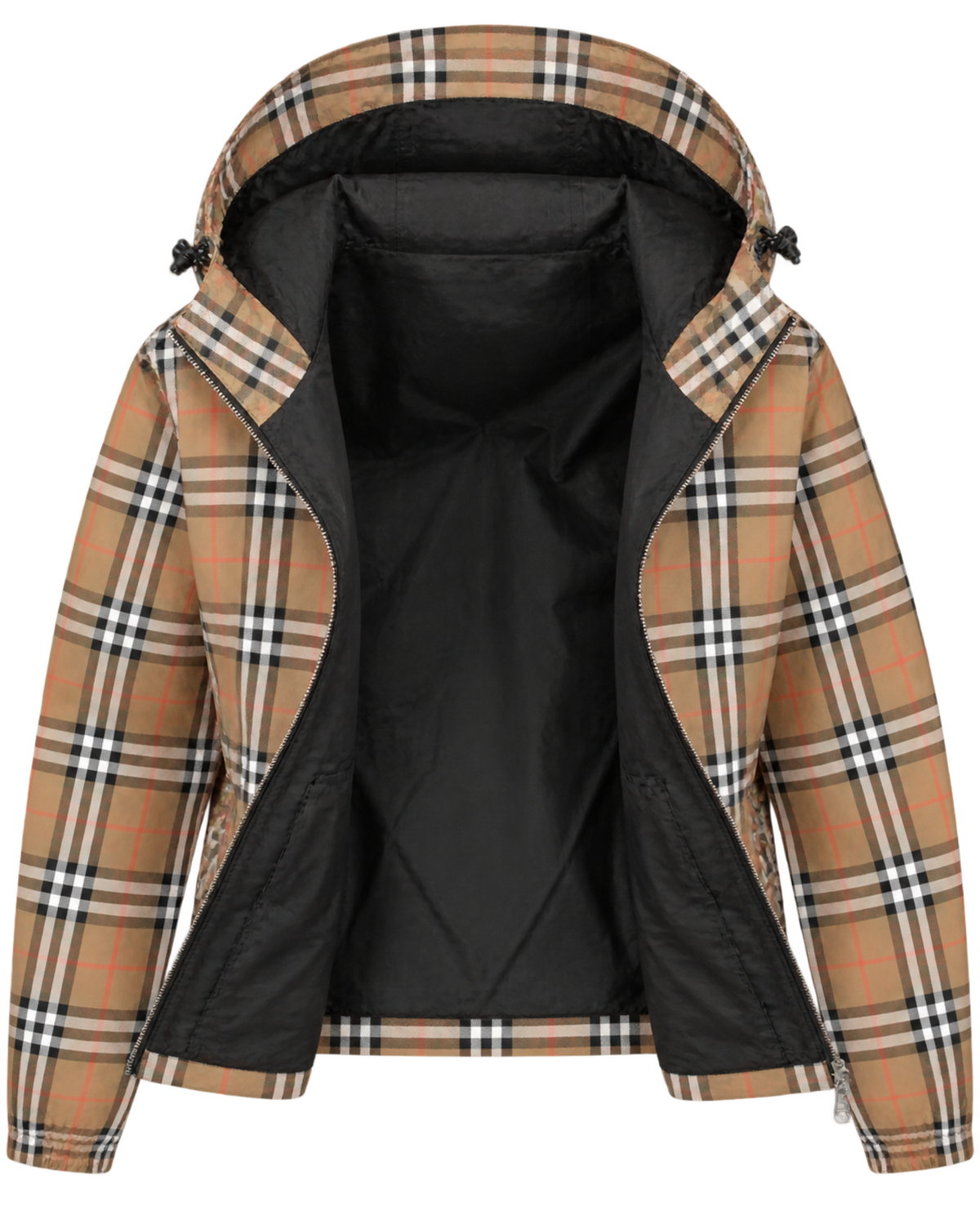 Burberry 'Stanford' Zip-Up Check Reversible Hooded Jacket Black & Check