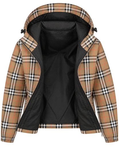 Burberry 'Stanford' Zip-Up Check Reversible Hooded Jacket Black & Check