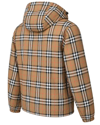 Burberry 'Stanford' Zip-Up Check Reversible Hooded Jacket Black & Check