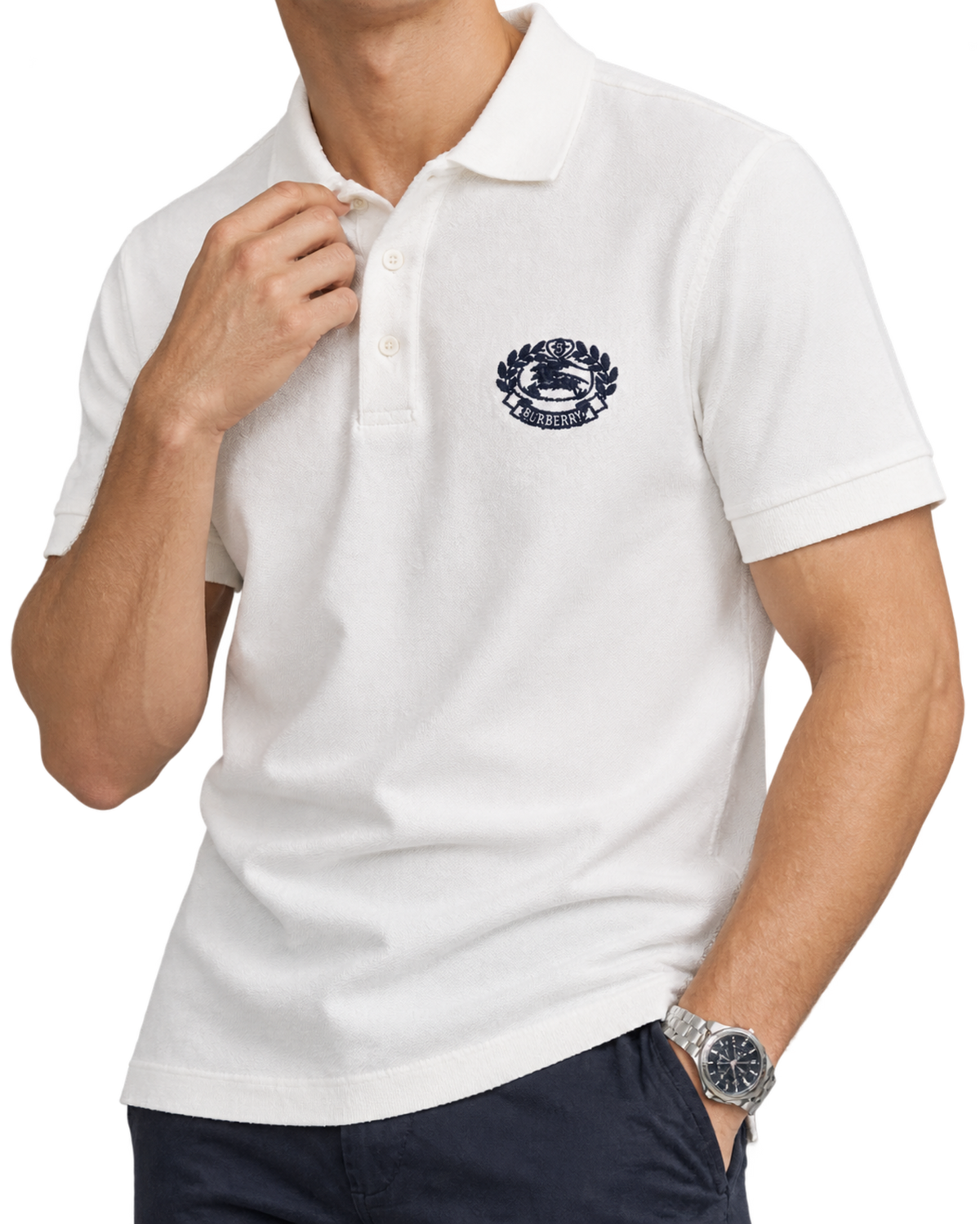 Burberry White cotton piqué polo shirt
