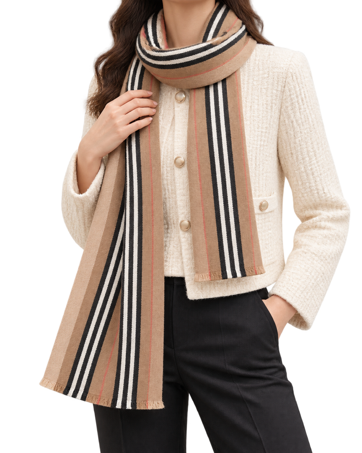 BURBERRYClassic striped double-sided printed wool long scarf