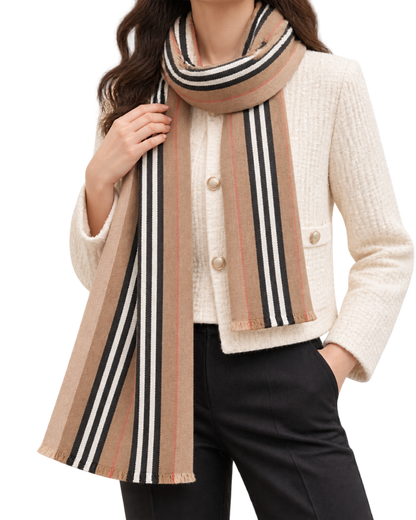BURBERRYClassic striped double-sided printed wool long scarf