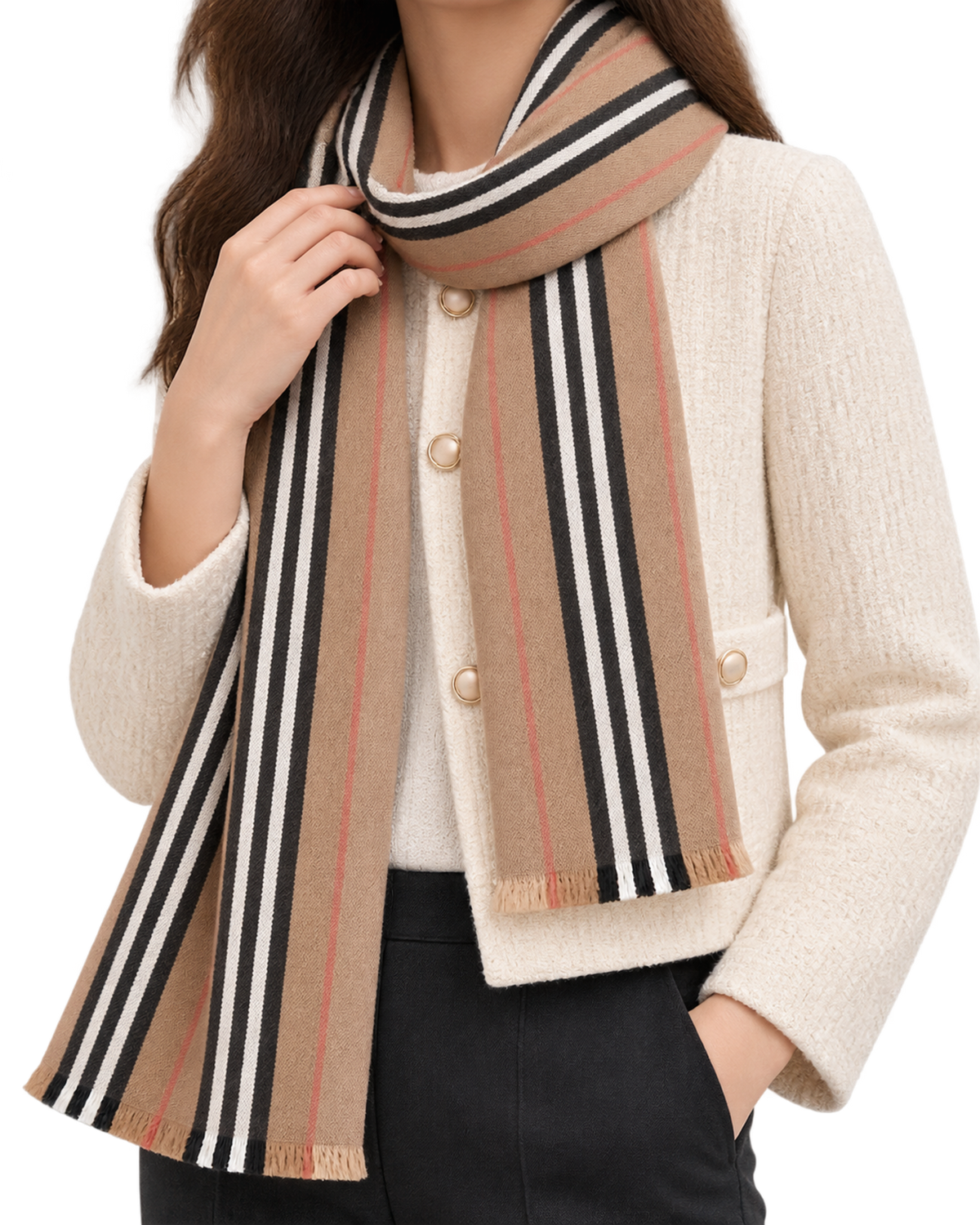 BURBERRYClassic striped double-sided printed wool long scarf