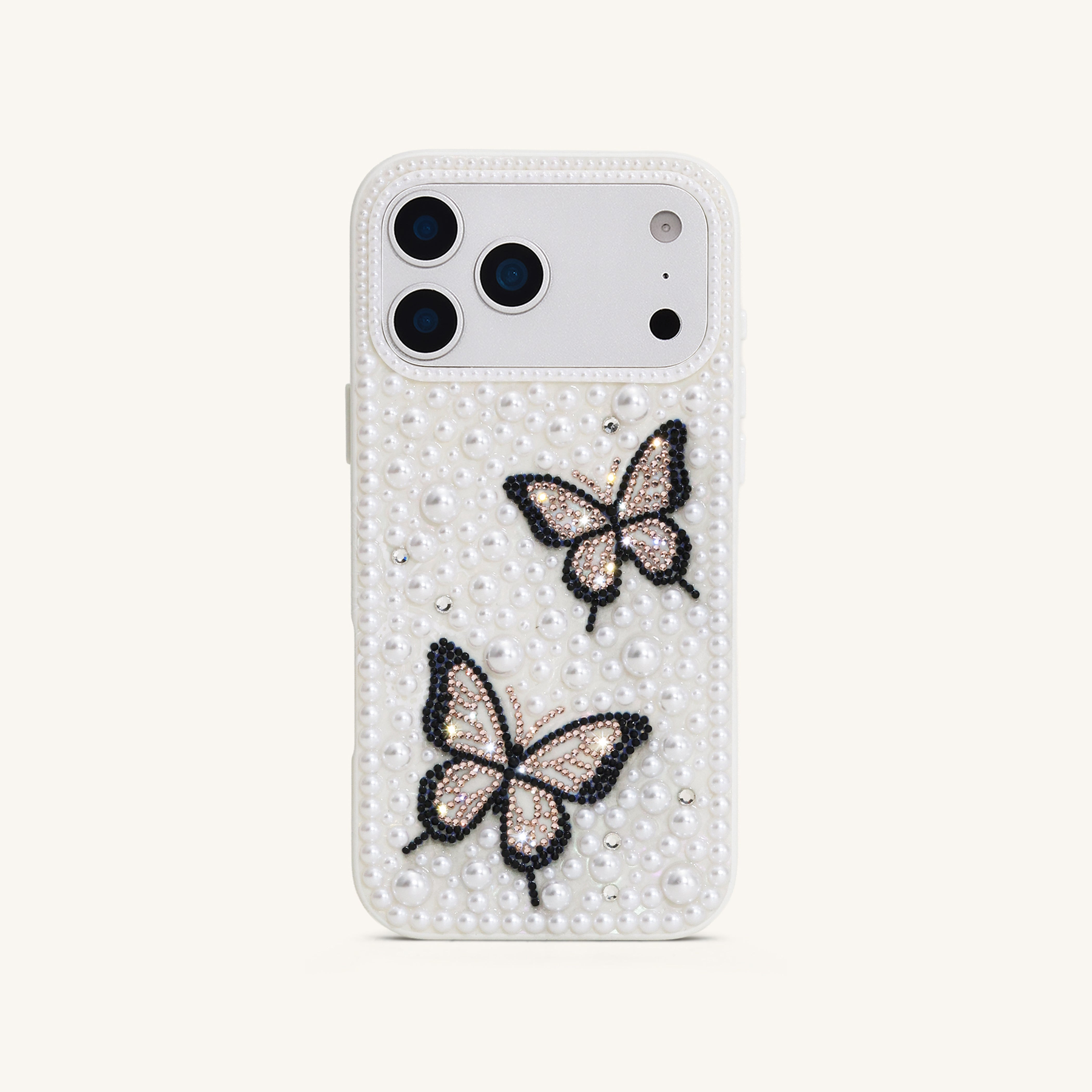 Butterfly Pearl Embellished Phone Case - White