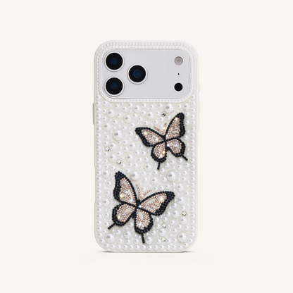 Butterfly Pearl Embellished Phone Case - White