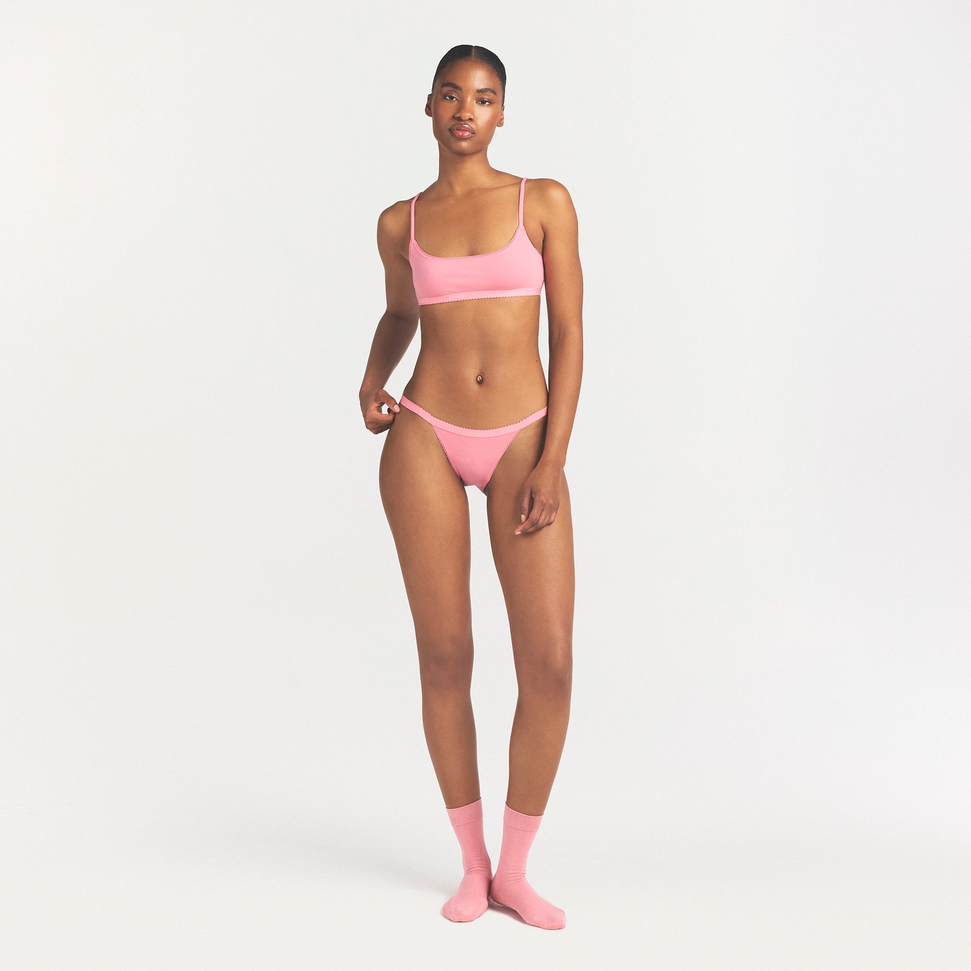 Lightweight Cotton Logo Picot String Bikini