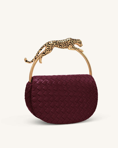 Ione Woven Leopard Shaped Top Handle Bag - Light Blue