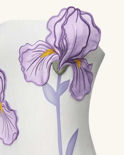 Iris Floral Print Strapless Dress - White