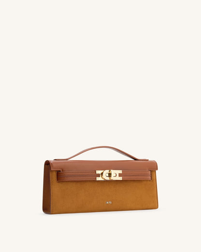 Bria Faux Suede Structured Top Handle Bag - Yellow Brown