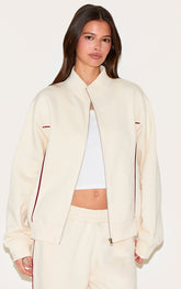 Cream Contrast Seam Zip Through Sweatshirt
