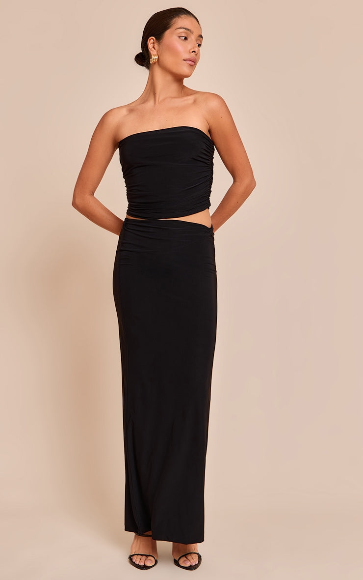 Petite Black Twist Detail Maxi Skirt