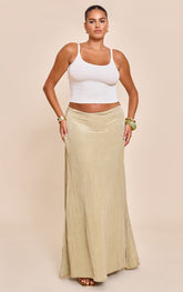 Plus Sage Khaki Textured Woven Floaty Maxi Skirt