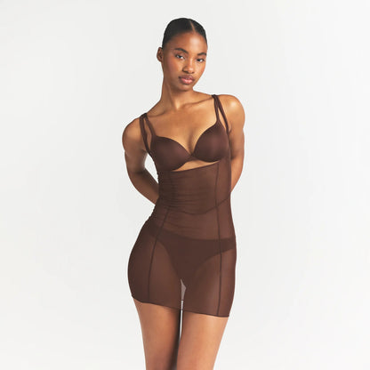 Power Mesh Shapewear Open Bust Slip Dress