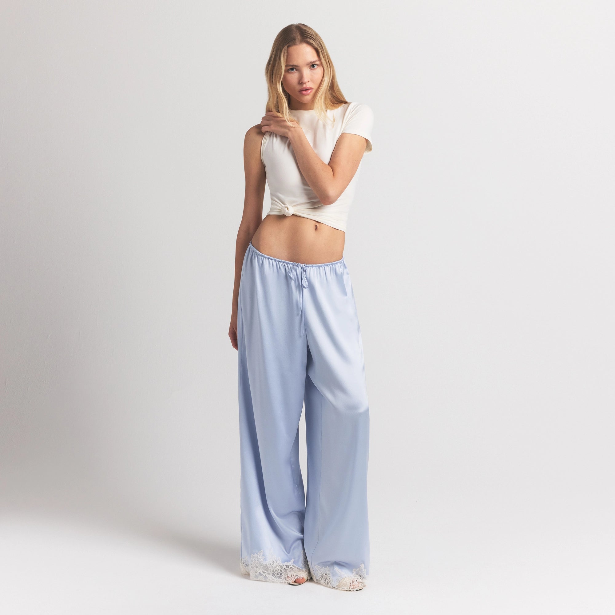 Silk Lace Straight Leg Pant