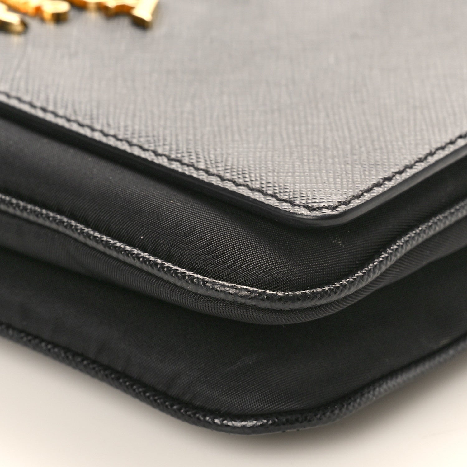 Saffiano Tessuto Nylon Chain Shoulder Bag Black