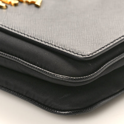 Saffiano Tessuto Nylon Chain Shoulder Bag Black