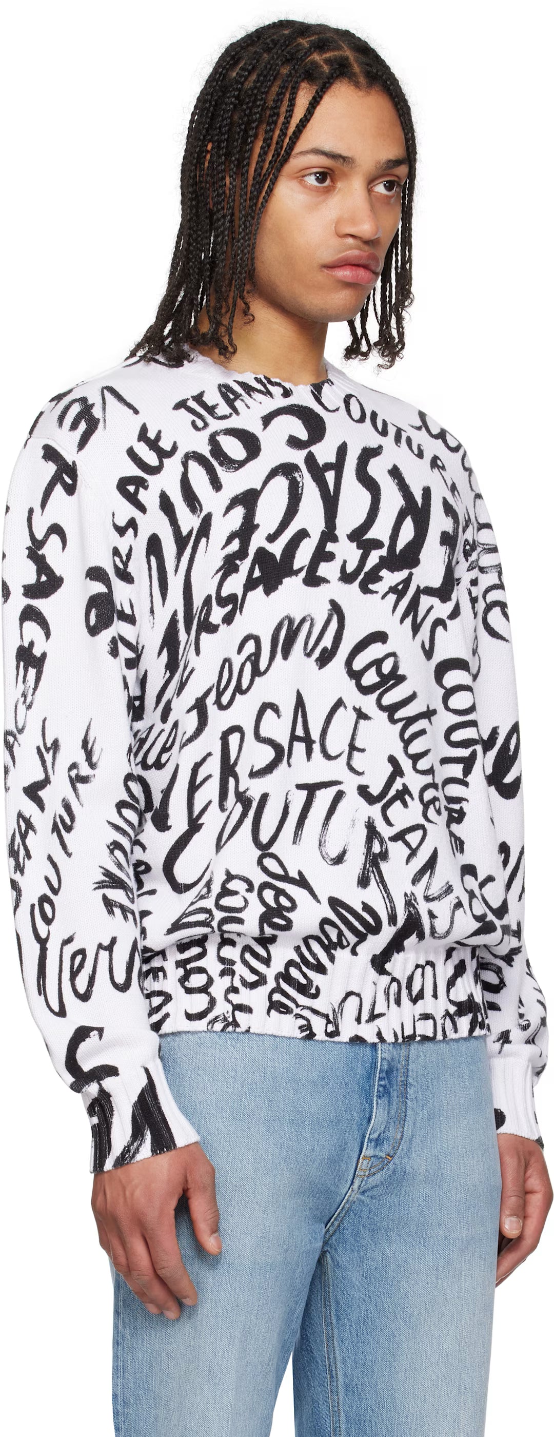 White Logo Pattern Sweater