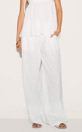 White Woven Textured Straight Leg Trousers
