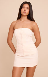 Cream Bandeau Waistcoat Detail Bodycon Dress