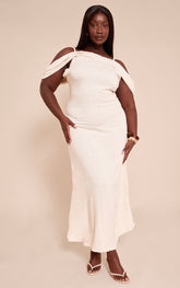 Plus Natural Textured Strappy Drape Detail Maxi Dress
