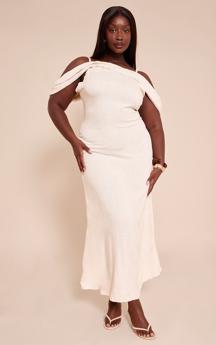 Plus Natural Textured Strappy Drape Detail Maxi Dress