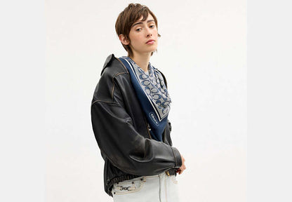 Textured Signature Print Silk Square Scarf