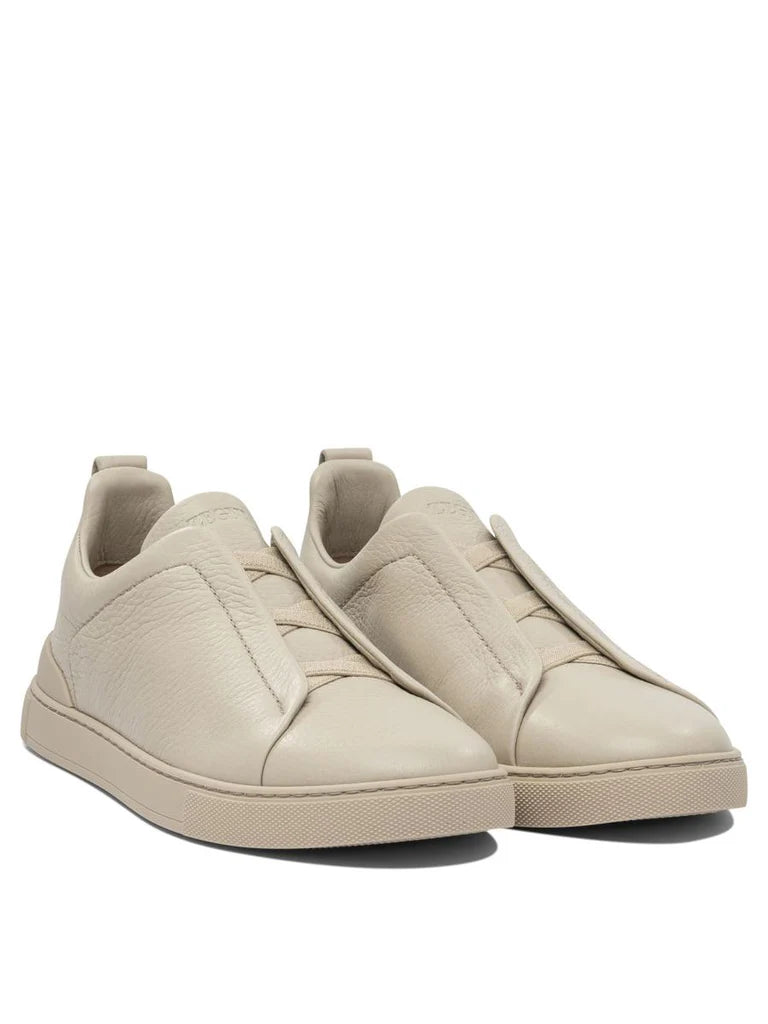 Zegna Men’s Beige Leather Sneakers – Made in Italy | 100% Leather Upper & Rubber Sole
