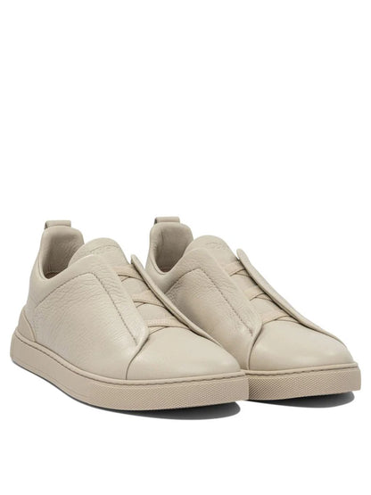 Zegna Men’s Beige Leather Sneakers – Made in Italy | 100% Leather Upper & Rubber Sole