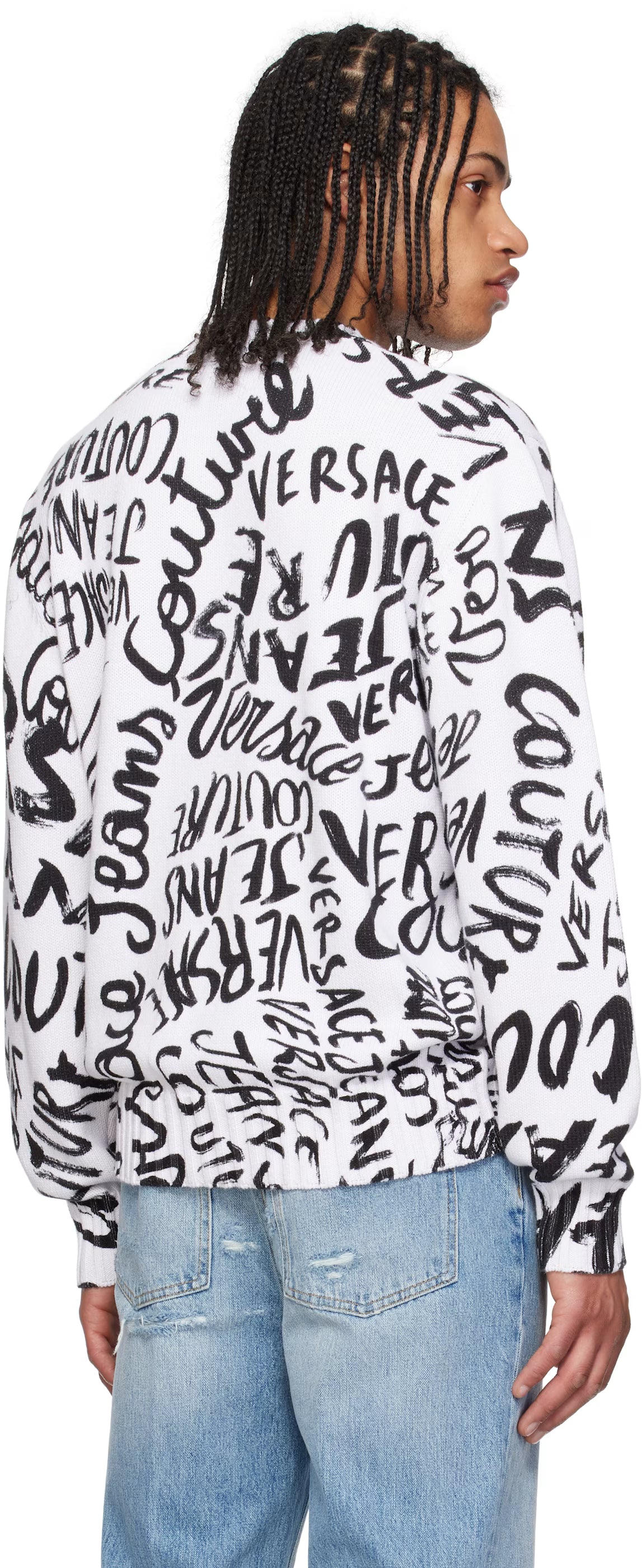 White Logo Pattern Sweater