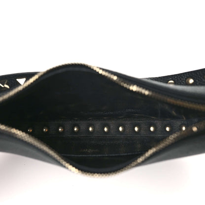 Grainy Calfskin Mini Rockstud Hobo Black