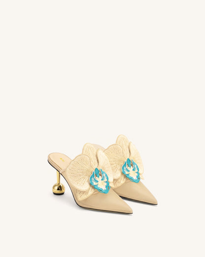 Sofia Orchid Sphere Heel Mules - Beige