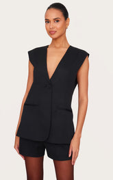 Black Premium Tailored Woven Longline Waistcoat