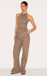Tall Chocolate Stripe Woven Mid-rise Wide Leg Trouser