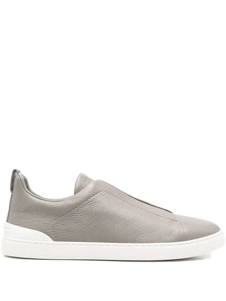 Zegna Men’s Triple Stitch™ Low-Top Grey Leather Sneakers – Contemporary Slip-On Style