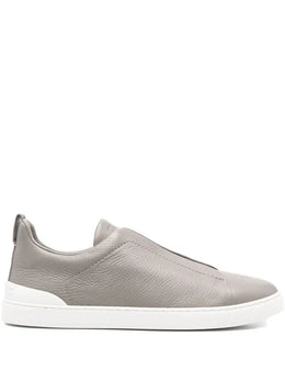 Zegna Men’s Triple Stitch™ Low-Top Grey Leather Sneakers – Contemporary Slip-On Style