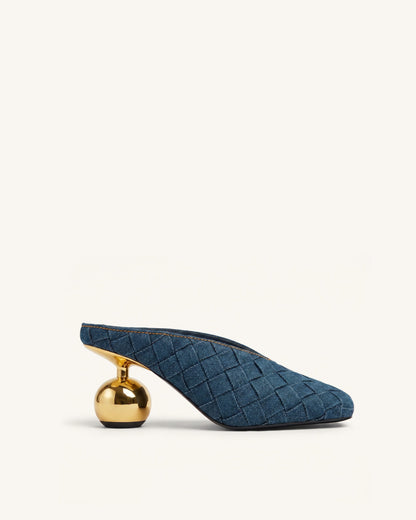 Ellie Woven Square-Toe Mule Heels - Denim Blue
