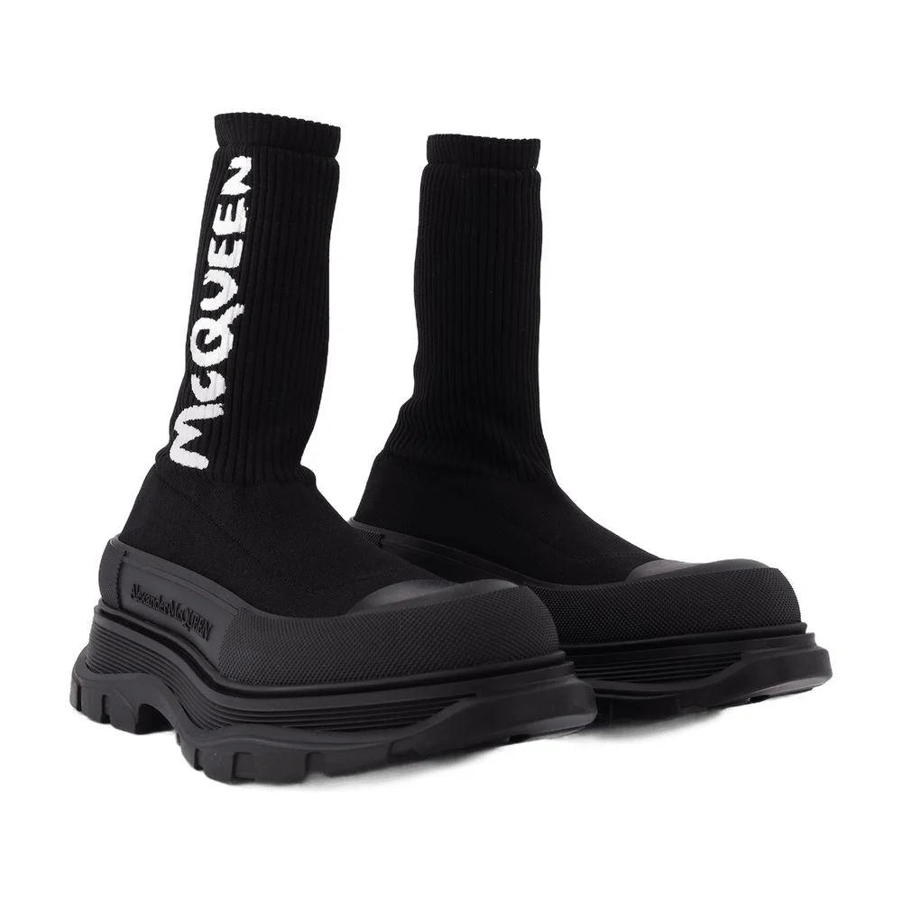 Alexander McQueen Men's Tread Slick Band Slip-On Sneakers – Noir (Black/White/Black)