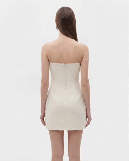 Strapless Floral Appliqué Dress - White