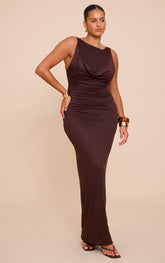 Plus Mushroom Double Contour Drape Bust Detail Maxi Dress