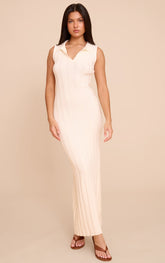 Cream Sleeveless Wide Rib Dress