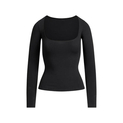Cotton Jersey Scoop Neck Long Sleeve Top