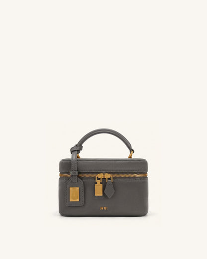 Cleo Faux Suede Box Shape Top Handle Bag - Chocolate Brown