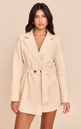 Natural Structured Belted Blazer Dress