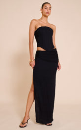 Black Woven Textured Maxi Skirt