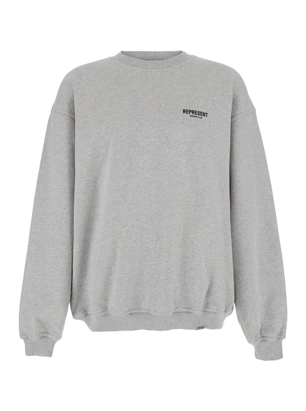 Represent Grey Crewneck Sweatshirt with Logo Lettering on the Front and Maxi Logo Print on the Rear in Cotton Man